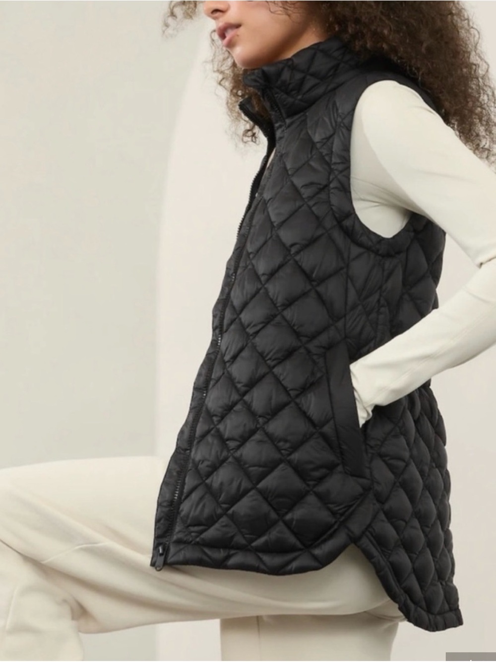 Athleta Black Quilted Featherless Vest Womens Medium Full Zip Lightweight - Picture 2 of 8